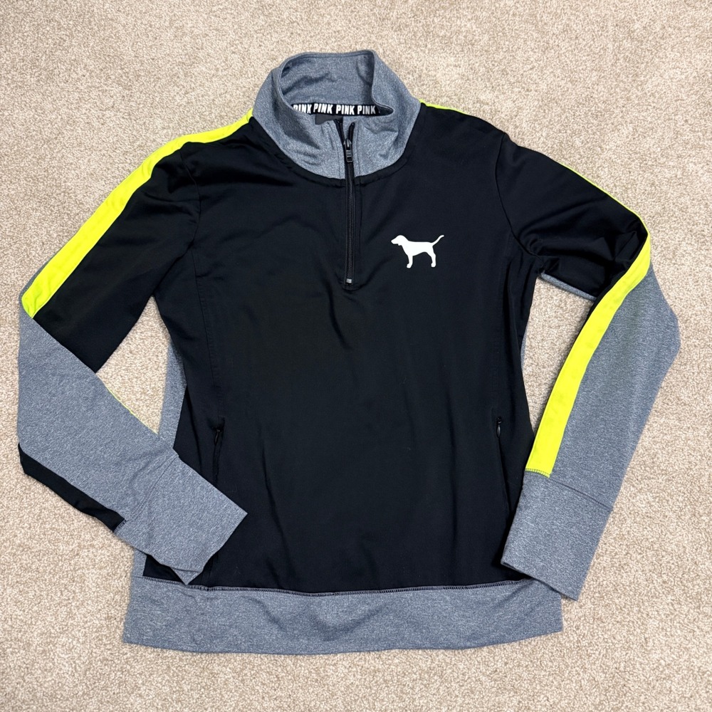 PINK Victoria's Secret Ultimate Quarter Zip Pullover Womens Medium Black Gray